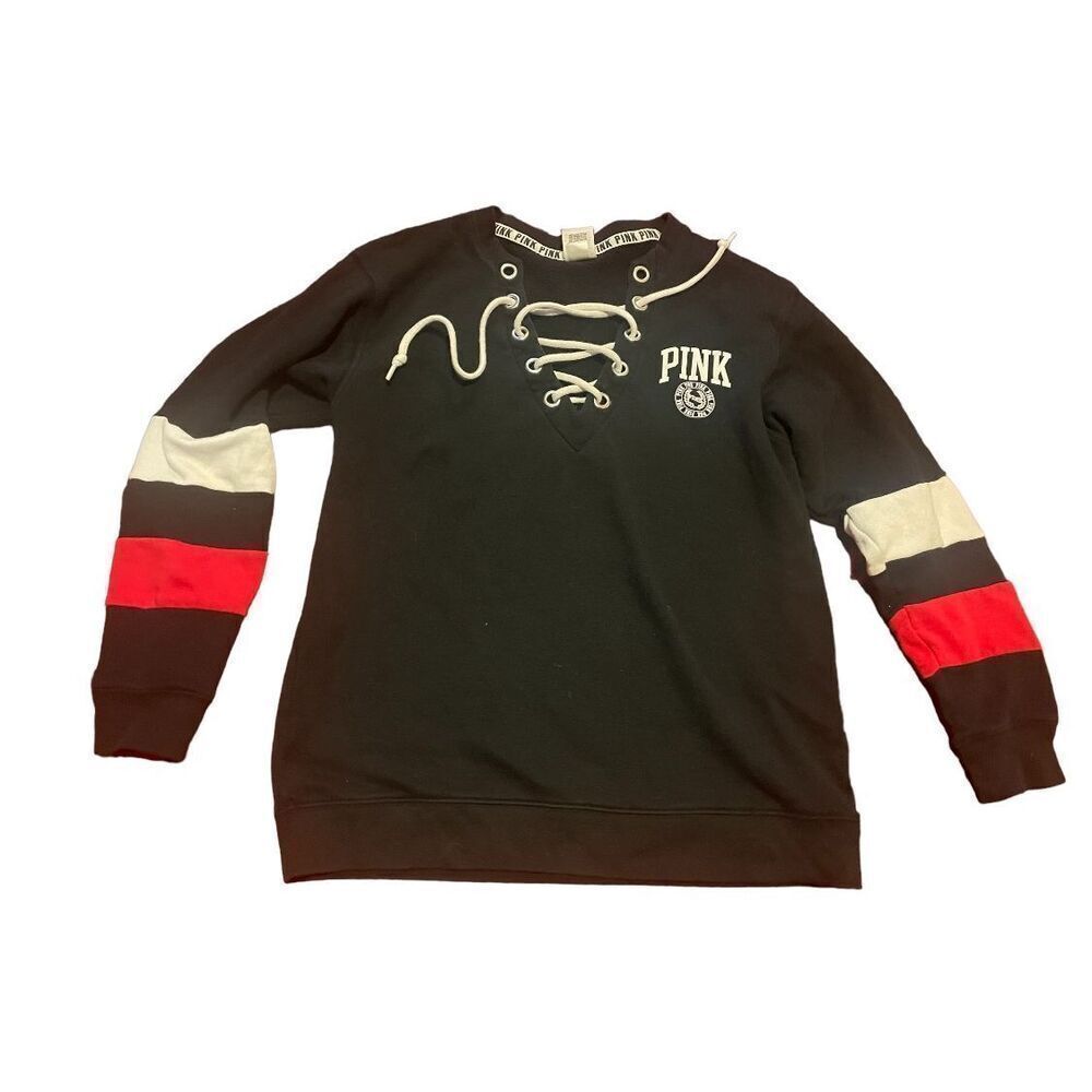 Womens Victoria Secrets PINK Tie Sweater SZ Small S Black Red